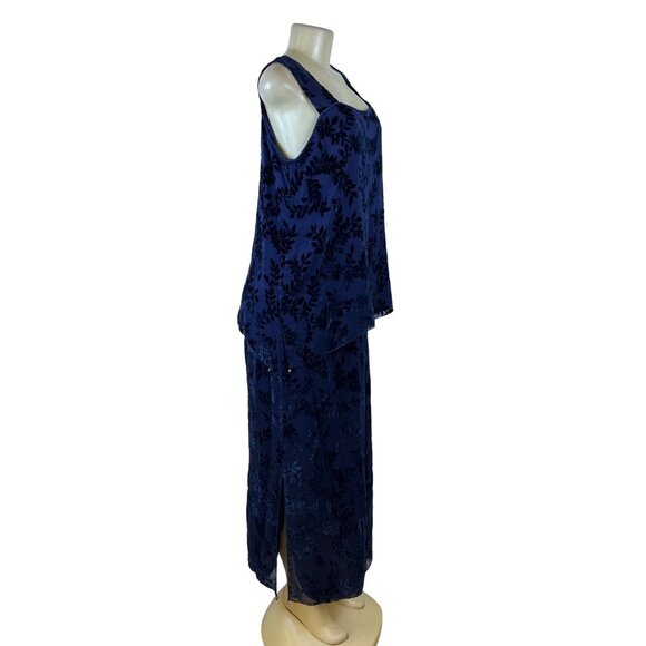 Sara Mique Three-Piece Set Women's Blue Velvet Leaf Patterned Size L - Picture 5 of 16